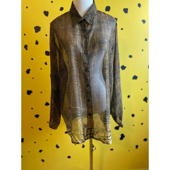 Brown Abstract Sheer Blouse | Prianica's Collection | Safari Vibes Retro Chic - Picture 1 of 8